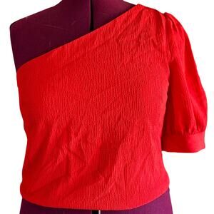Womens Top Size Extra Large Red OneShoulder Crop Balloon Sleeve Sassy Date Night